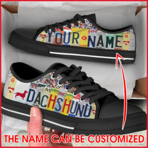 Personalized Dachshund License Plates Low Top Sneaker Dog Walking Shoes Men Women Best Shoes For Dog Lover 2