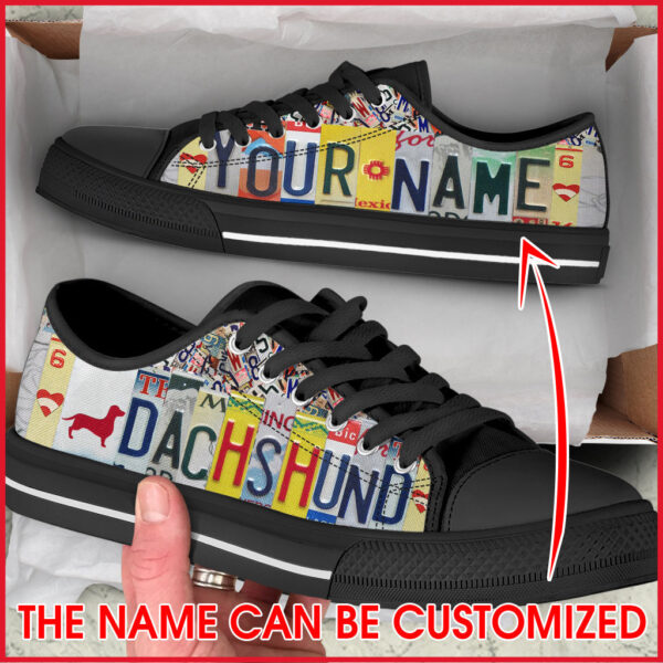Personalized Dachshund License Plates Low Top Sneaker – Dog Walking Shoes Men Women – Best Shoes For Dog Lover