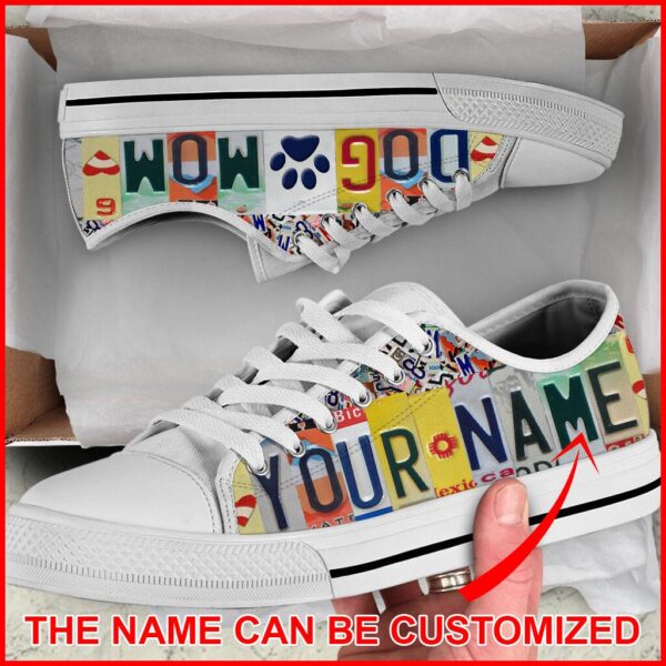 Personalized Dog Mom Custom License Plate Low Top Sneaker – Sneaker For Dog Walking – Best Shoes For Dog Lover