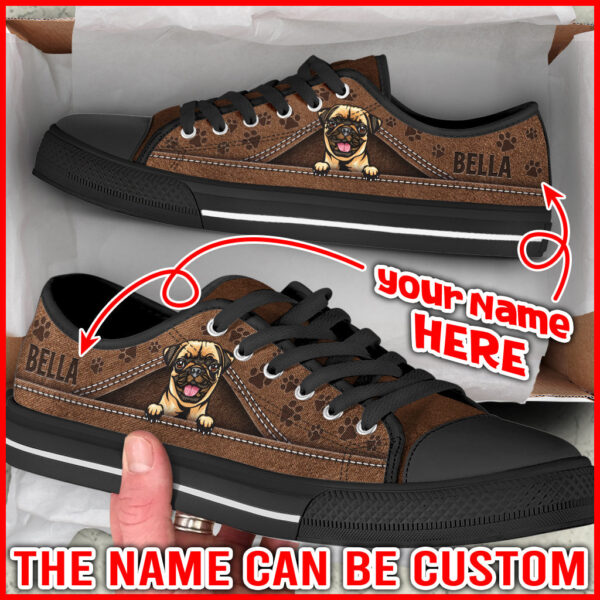 Personalized Pug Dog Lover Shoes Peeking Low Top Sneaker – Sneaker For Dog Walking – Best Gift For Dog Mom
