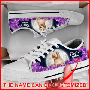 Personalized Shih Tzu Dog And Purple Flower Low Top Sneaker – Dog Walking Shoes Men Women – Best Shoes For Dog Lover