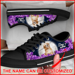 Personalized Shih Tzu Dog And Purple Flower Low Top Sneaker Dog Walking Shoes Men Women Best Shoes For Dog Lover 2