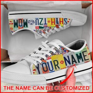 Personalized Shih Tzu Dog Mom License Plate Low Top Sneaker – Sneaker For Dog Walking – Best Shoes For Dog Lover