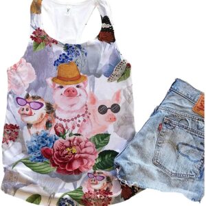 Pig Dog Flower And Butterfly Tank Top Summer Casual Tank Tops For Women Gift For Young Adults 1 bqdz5d