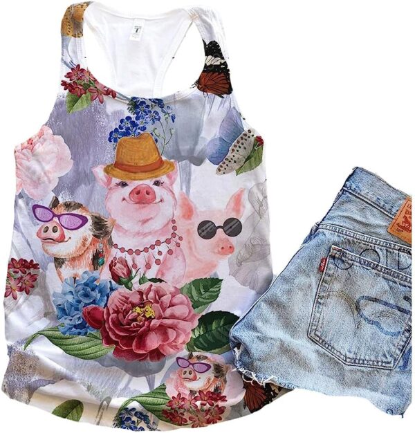 Pig Dog Flower And Butterfly Tank Top – Summer Casual Tank Tops For Women – Gift For Young Adults