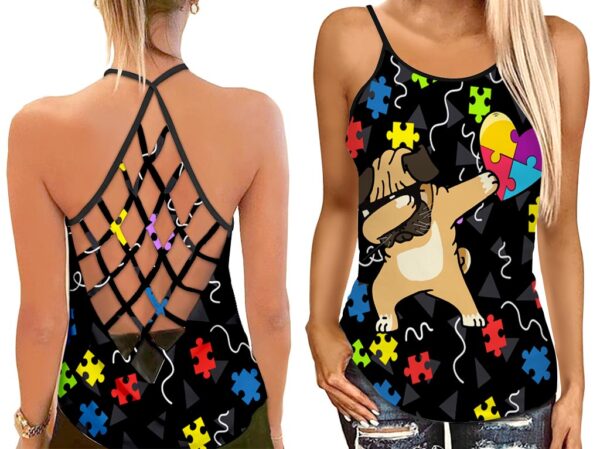 Pitbull And Puzzle Criss Cross Open Back Tank Top – Workout Shirts – Gift For Dog Lovers