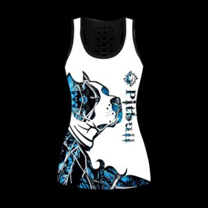 Pitbull Blue Tattoos Combo Leggings And Hollow Tank Top Workout Sets For Women Gift For Dog Lovers 2 wbrg2l