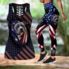 Pitbull Dog American Flag Combo Leggings And Hollow Tank Top – Workout Sets For Women – Gift For Dog Lovers