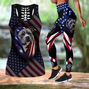 Pitbull Dog American Flag Combo Leggings And Hollow Tank Top Workout Sets For Women Gift For Dog Lovers 1 gwapbw