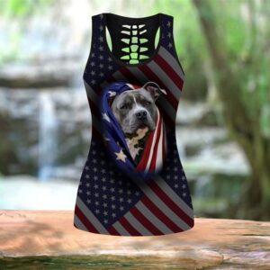 Pitbull Dog American Flag Combo Leggings And Hollow Tank Top Workout Sets For Women Gift For Dog Lovers 2 o4nf5l