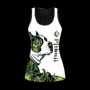 Pitbull Green Tattoos Combo Leggings And Hollow Tank Top Workout Sets For Women Gift For Dog Lovers 2 mmpo78