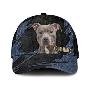 Pitbull Jean Background Custom Name Cap Classic Baseball Cap All Over Print Gift For Dog Lovers 1 uoz2l2