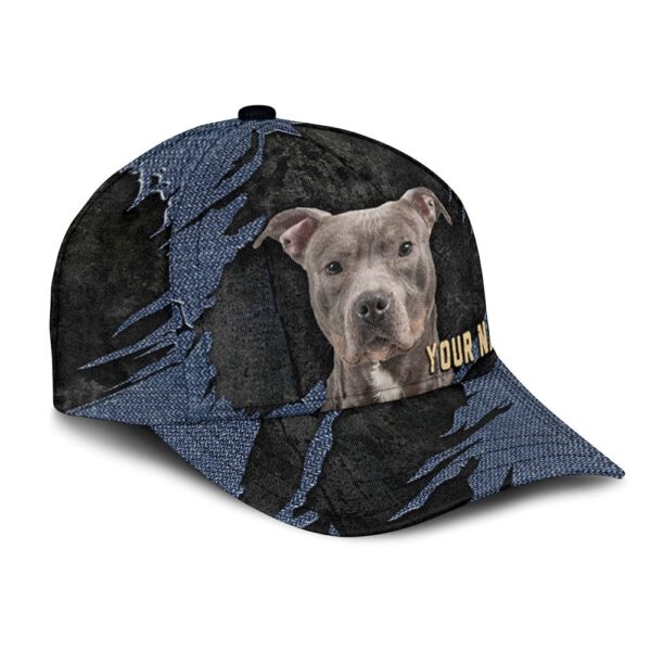 Pitbull Jean Background Custom Name & Photo Dog Cap – Classic Baseball Cap All Over Print – Gift For Dog Lovers