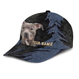 Pitbull Jean Background Custom Name Cap Classic Baseball Cap All Over Print Gift For Dog Lovers 3 xjx9xw