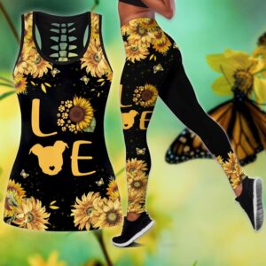 Pitbull Love Sunflower Combo Leggings And Hollow Tank Top Workout Sets For Women Gift For Dog Lovers 1 kuxl7i