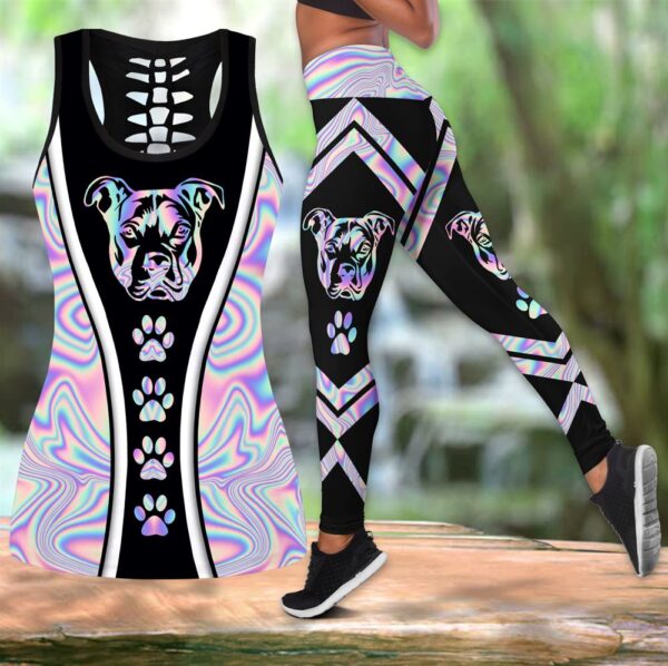 Pitbull Neon Colorful Combo Leggings And Hollow Tank Top – Workout Sets For Women – Gift For Dog Lovers