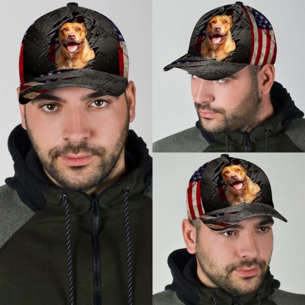 Pitbull On The American Flag Cap Custom Photo – Hats For Walking With Pets – Gifts Dog Hats For Relatives