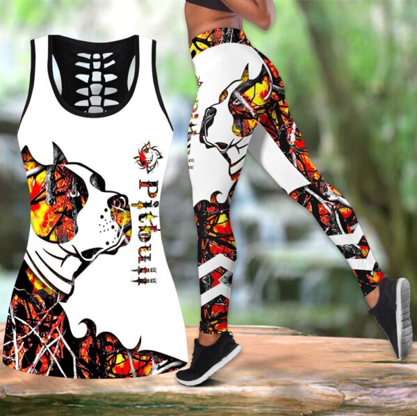 Pitbull Orange Tattoos Combo Leggings And Hollow Tank Top – Workout Sets For Women – Gift For Dog Lovers