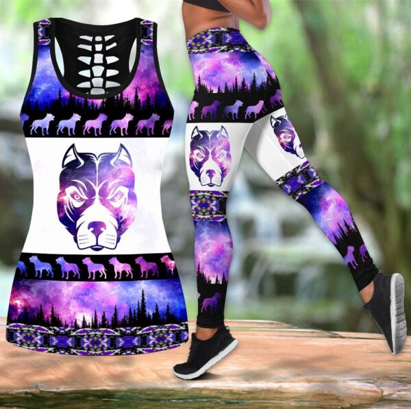 Pitbull Purple Cool Combo Leggings And Hollow Tank Top – Workout Sets For Women – Gift For Dog Lovers