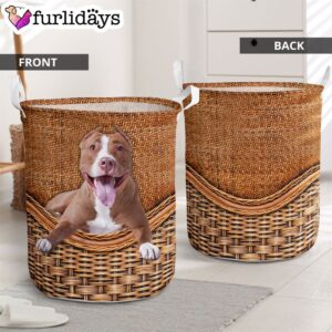 Pitbull Rattan Texture Laundry Basket – Dog Laundry Basket – Christmas Gift For Her – Home Decor
