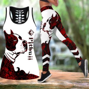 Pitbull Red Tattoos Combo Leggings And Hollow Tank Top Workout Sets For Women Gift For Dog Lovers 1 bwtokw