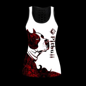 Pitbull Red Tattoos Combo Leggings And Hollow Tank Top Workout Sets For Women Gift For Dog Lovers 2 ts3ptk