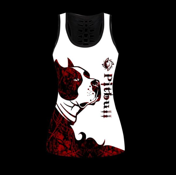 Pitbull Red Tattoos Combo Leggings And Hollow Tank Top – Workout Sets For Women – Gift For Dog Lovers