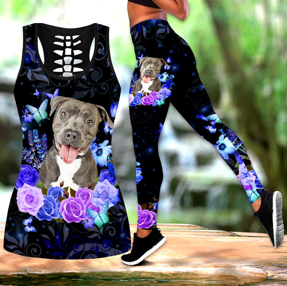 Pitbull With Bricks Combo Leggings And Hollow Tank Top - Workout Sets For  Women - Gift For Dog Lovers - Furlidays