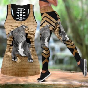 Pitbull With Bricks Combo Leggings And Hollow Tank Top Workout Sets For Women Gift For Dog Lovers 1 pzuytj
