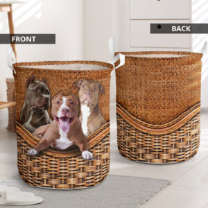 Pitbulls Rattan Texture Laundry Basket – Dog Laundry Basket – Christmas Gift For Her – Home Decor