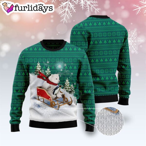 Polar Bear Sleigh Ugly Christmas Sweater – Gift For Pet Lovers – Christmas Outfits Gift