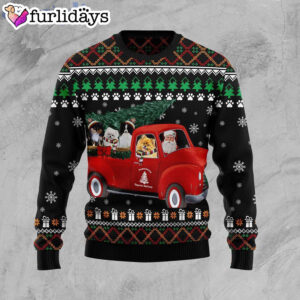 Pomeranian And Red Truck Dog Lover Ugly Christmas Sweater Dog Memorial Gift 1
