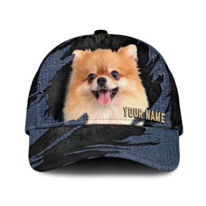 Pomeranian Jean Background Custom Name Cap Classic Baseball Cap All Over Print Gift For Dog Lovers 1 nsop6f