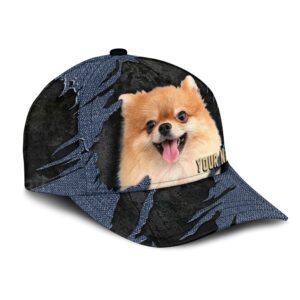 Pomeranian Jean Background Custom Name Cap Classic Baseball Cap All Over Print Gift For Dog Lovers 2 kdn5tl