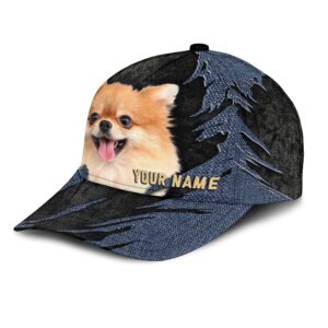 Pomeranian Jean Background Custom Name Cap Classic Baseball Cap All Over Print Gift For Dog Lovers 3 hlaoe6