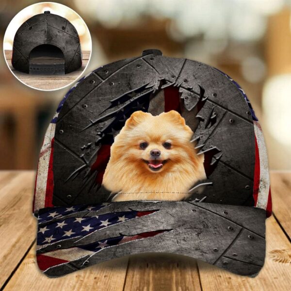 Pomeranian On The American Flag Cap Custom Photo – Hats For Walking With Pets – Gifts Dog Hats For Relatives