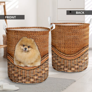 Pomeranian Rattan Texture Laundry Basket – Dog Laundry Basket – Christmas Gift For Her – Home Decor