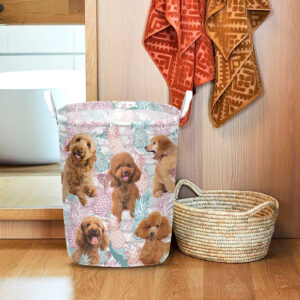Poodle In Summer Tropical With Leaf Seamless Laundry Basket Dog Laundry Basket Christmas Gift For Her Home Decor 1