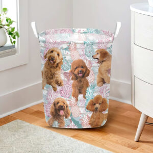 Poodle In Summer Tropical With Leaf Seamless Laundry Basket Dog Laundry Basket Christmas Gift For Her Home Decor 2