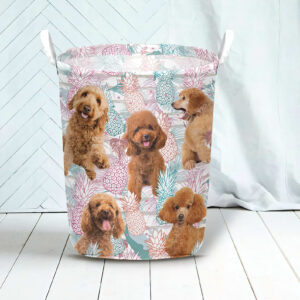 Poodle In Summer Tropical With Leaf Seamless Laundry Basket Dog Laundry Basket Christmas Gift For Her Home Decor 3