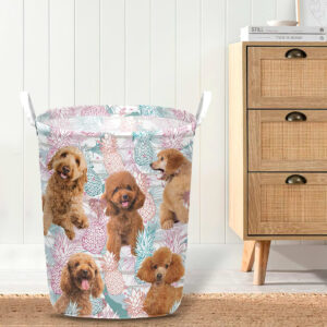 Poodle In Summer Tropical With Leaf Seamless Laundry Basket Dog Laundry Basket Christmas Gift For Her Home Decor 4