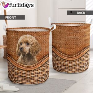 Poodle Rattan Texture Laundry Basket – Dog Laundry Basket – Christmas Gift For Her – Home Decor