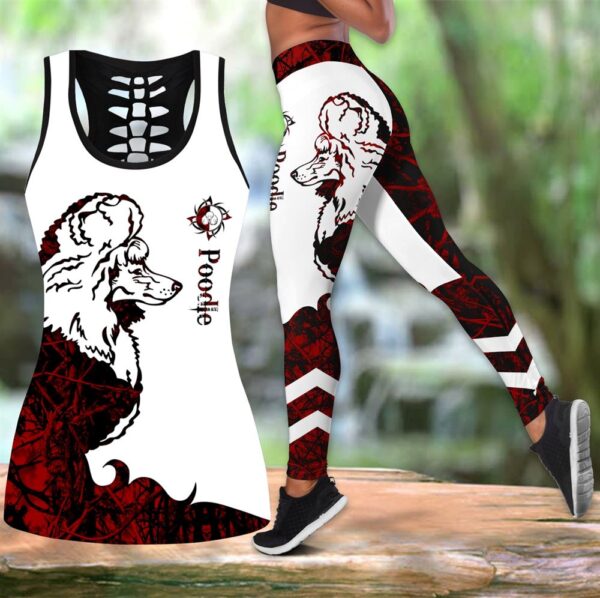 Poodle Red Tattoos Combo Leggings And Hollow Tank Top – Workout Sets For Women – Gift For Dog Lovers