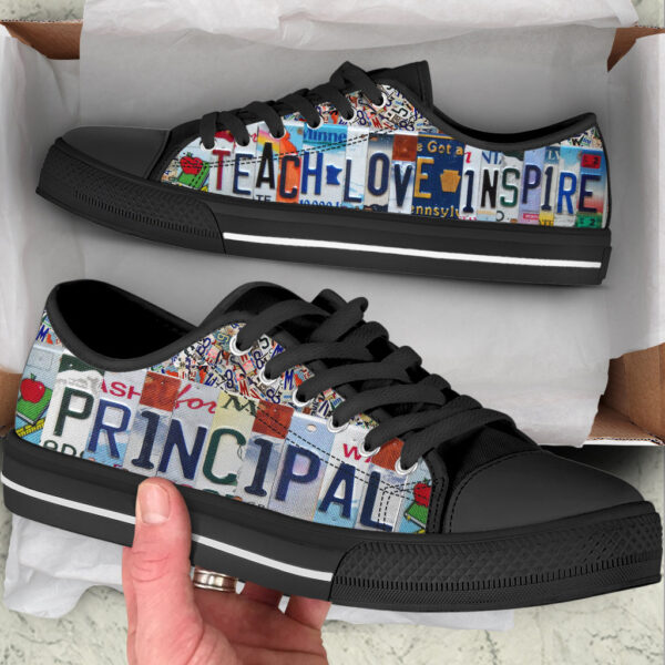 Principal Shoes Teach Love Inspire License Plates Low Top Shoes – Best Gift For Teacher, School Shoes Malalan