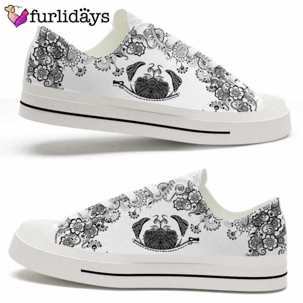 Pug Black White Flowers Low Top Shoes  – Happy International Dog Day Canvas Sneaker – Owners Gift Dog Breeders