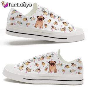 Pug Cute Hearts Flowers Pattern Low Top Shoes 1