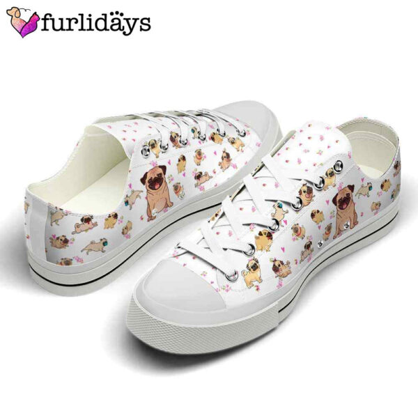 Pug Cute Hearts Flowers Pattern Low Top Shoes  – Happy International Dog Day Canvas Sneaker – Owners Gift Dog Breeders