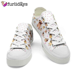 Pug Cute Hearts Flowers Pattern Low Top Shoes 3