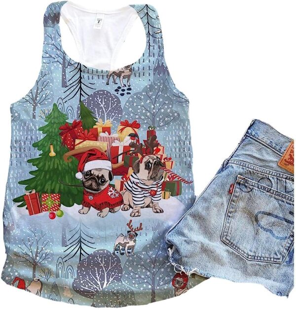 Pug Dog Christmas Forest Tank Top – Summer Casual Tank Tops For Women – Gift For Young Adults