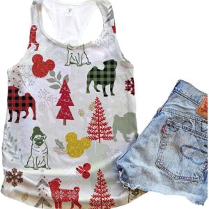 Pug Dog Christmas Plaid Flannel Tank Top Summer Casual Tank Tops For Women Gift For Young Adults 1 ehfdqc